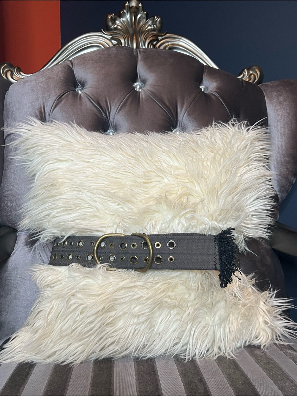 🖤⚙️ Dark Gray Canvas Double-Grommet Belt with Fringe Detail ✨🔗